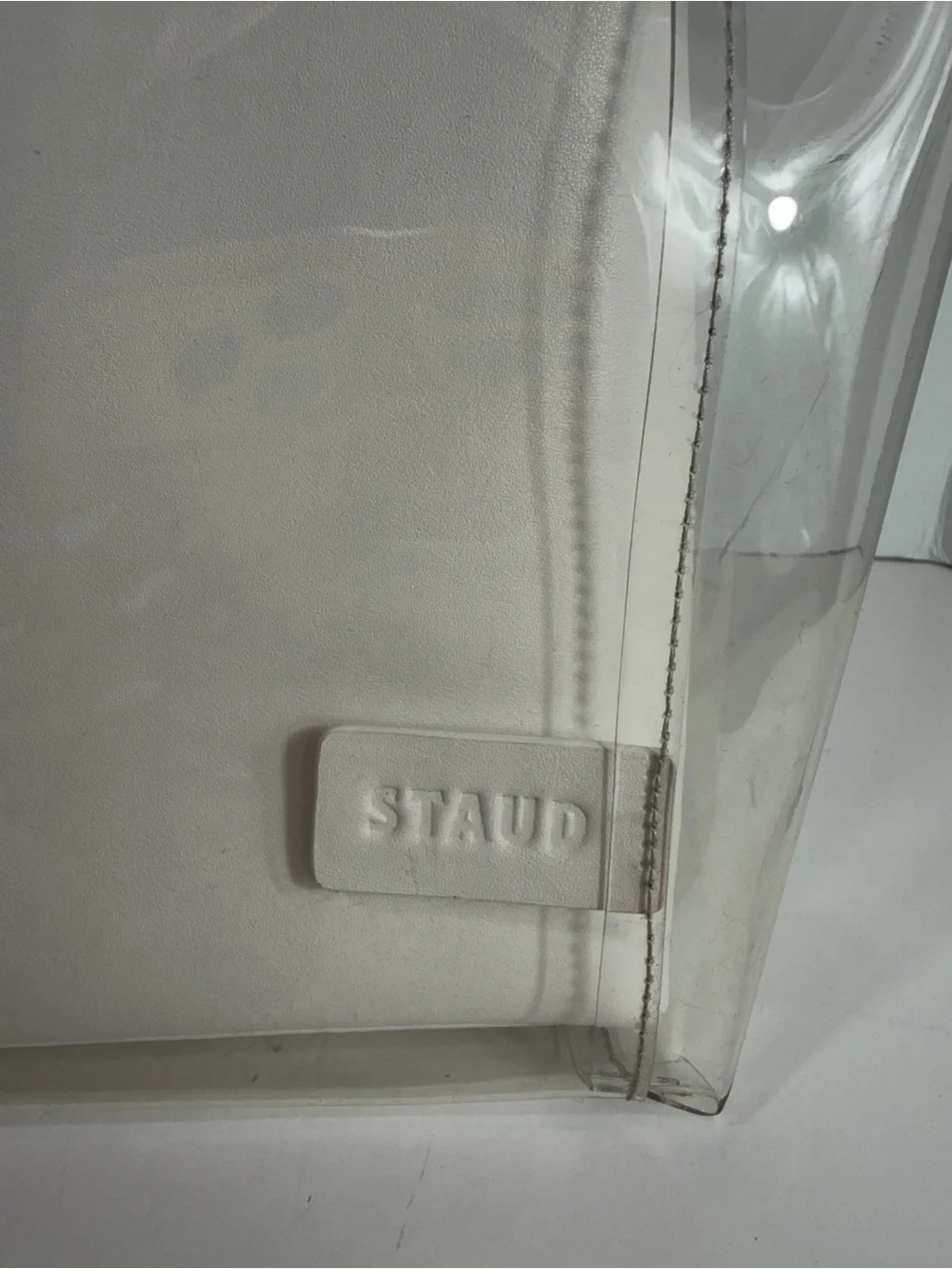 STAUD Shirley Clear PVC Tote Bag White Zip Pouch Insert Transparent Beach Bag